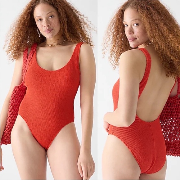J. Crew Other - NWOT J.Crew Scrunchie Classic Red One-Piece Scoop neck Textured Swimsuit 8